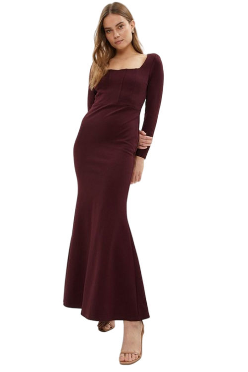 Jacques Vert Wine Long Sleeve Maxi Dress With Fishtail BCC00215